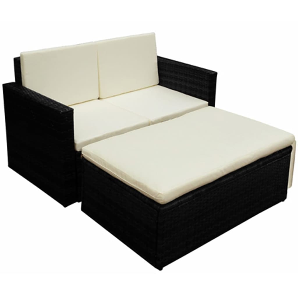 2 Piece Garden Lounge Set with Cushions Poly Rattan Black