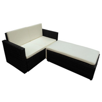 2 Piece Garden Lounge Set with Cushions Poly Rattan Black