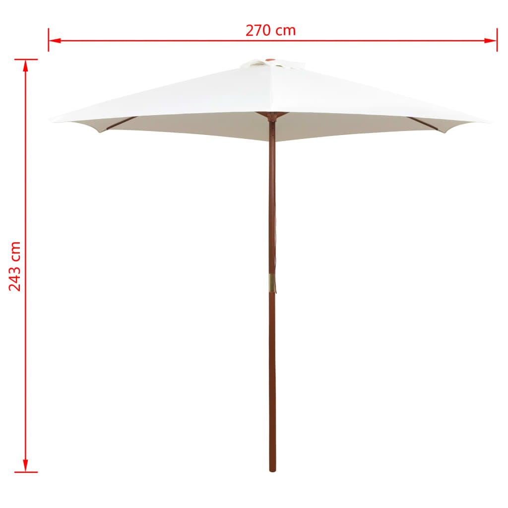 Parasol 270x270 cm Wooden Pole Cream White - Create Shade and Relax in Style