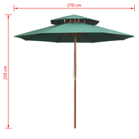 Double Decker Parasol 270x270 cm Wooden Pole Green