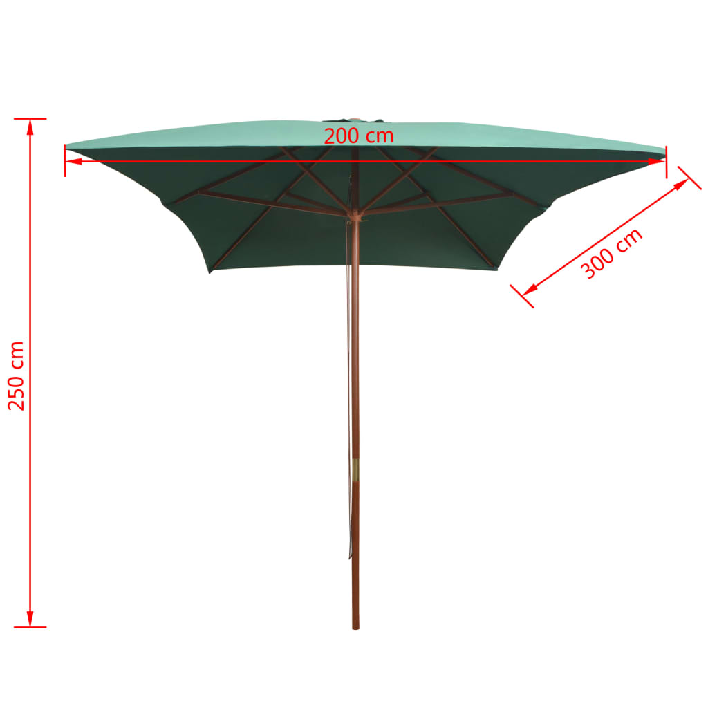 Parasol 200x300 cm Wooden Pole Green - Create Shade and Protection