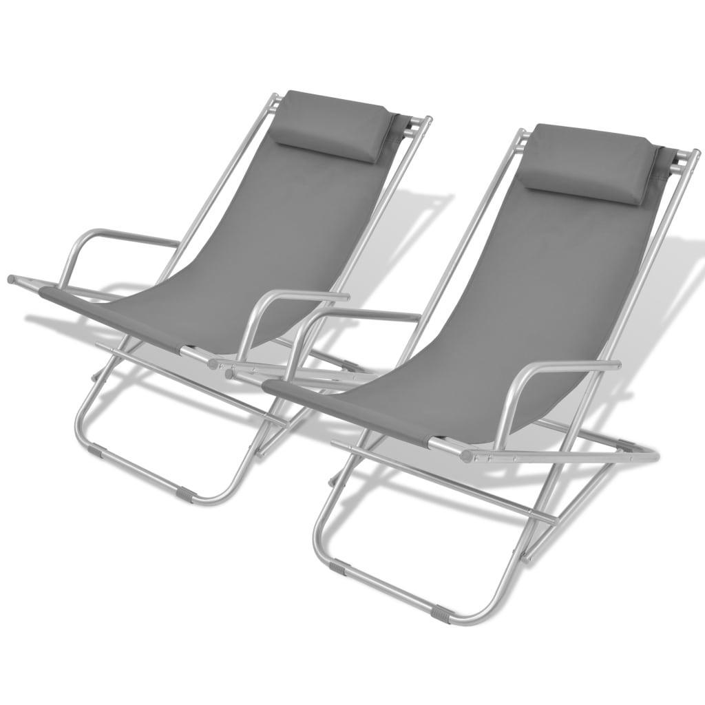 Reclining Deck Chairs 2 pcs Steel Grey - Sturdy and Comfortable Outdoor Lounge Chairs