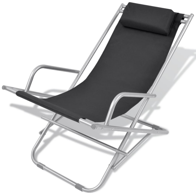 Reclining Deck Chairs 2 pcs - Steel Frame, Black Color