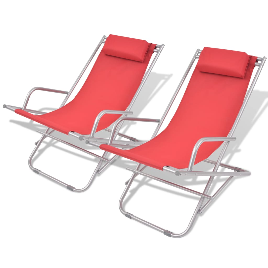 Reclining Deck Chairs 2 pcs Steel Red - Comfortable and Sturdy