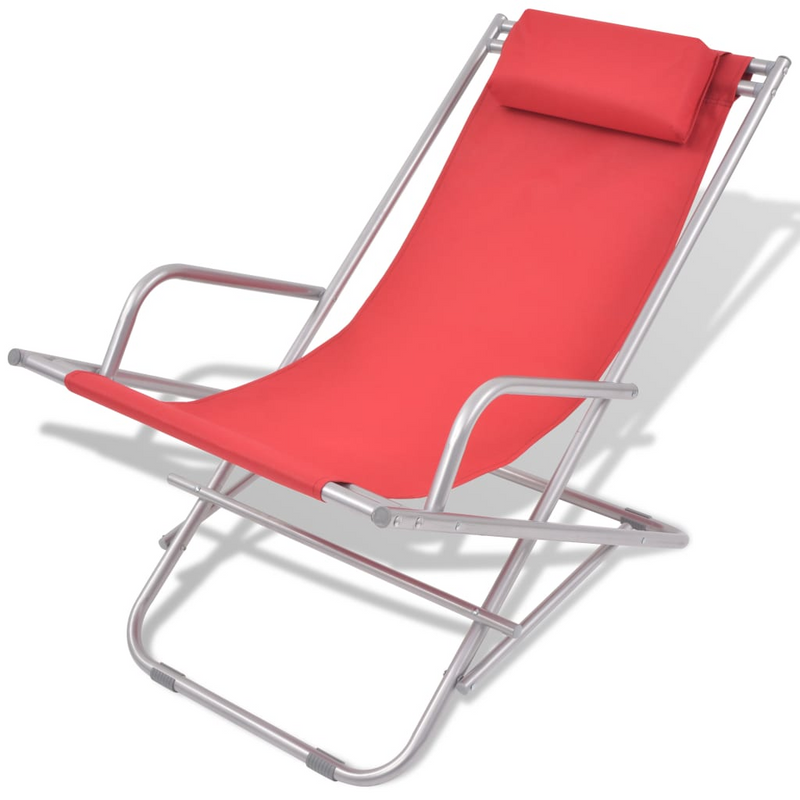 Reclining Deck Chairs 2 pcs Steel Red - Comfortable and Sturdy