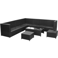 8 Piece Garden Lounge Set with Cushions - Poly Rattan Black