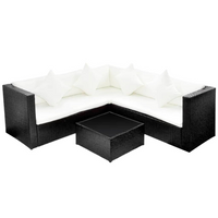 4 Piece Garden Lounge Set with Cushions - Poly Rattan Black | Outdoor Patio Furniture