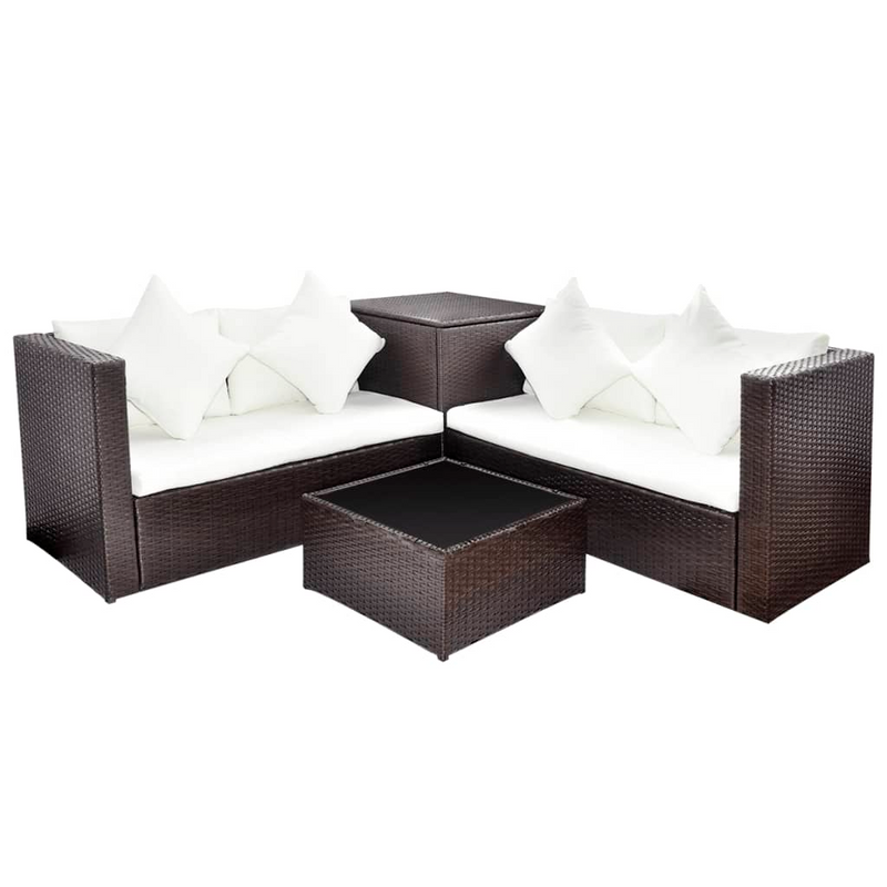 vidaXL 4 Piece Garden Lounge Set with Cushions - Brown Poly Rattan | Outdoor Furniture