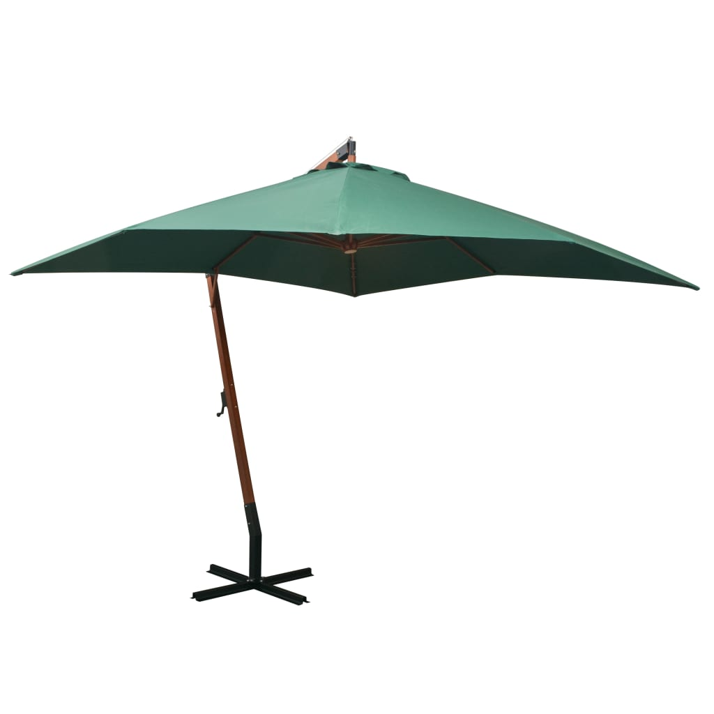 Hanging Parasol 300x300 cm Wooden Pole Green - Create Shade and Relax in Style