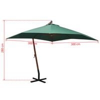 Hanging Parasol 300x300 cm Wooden Pole Green - Create Shade and Relax in Style