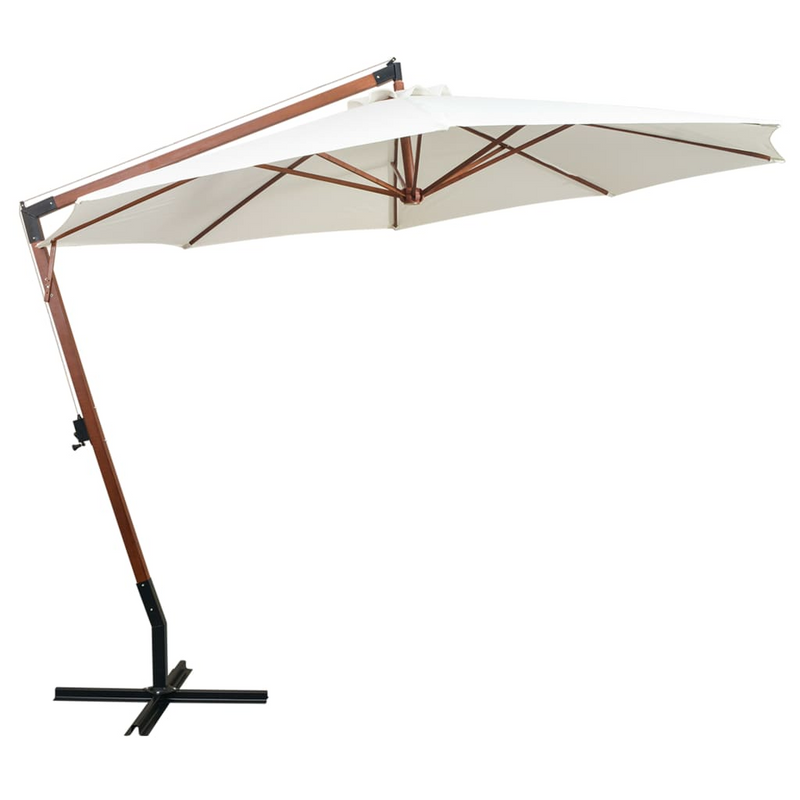 Hanging Parasol 350 cm Wooden Pole White - Create Shade and Relax in Style