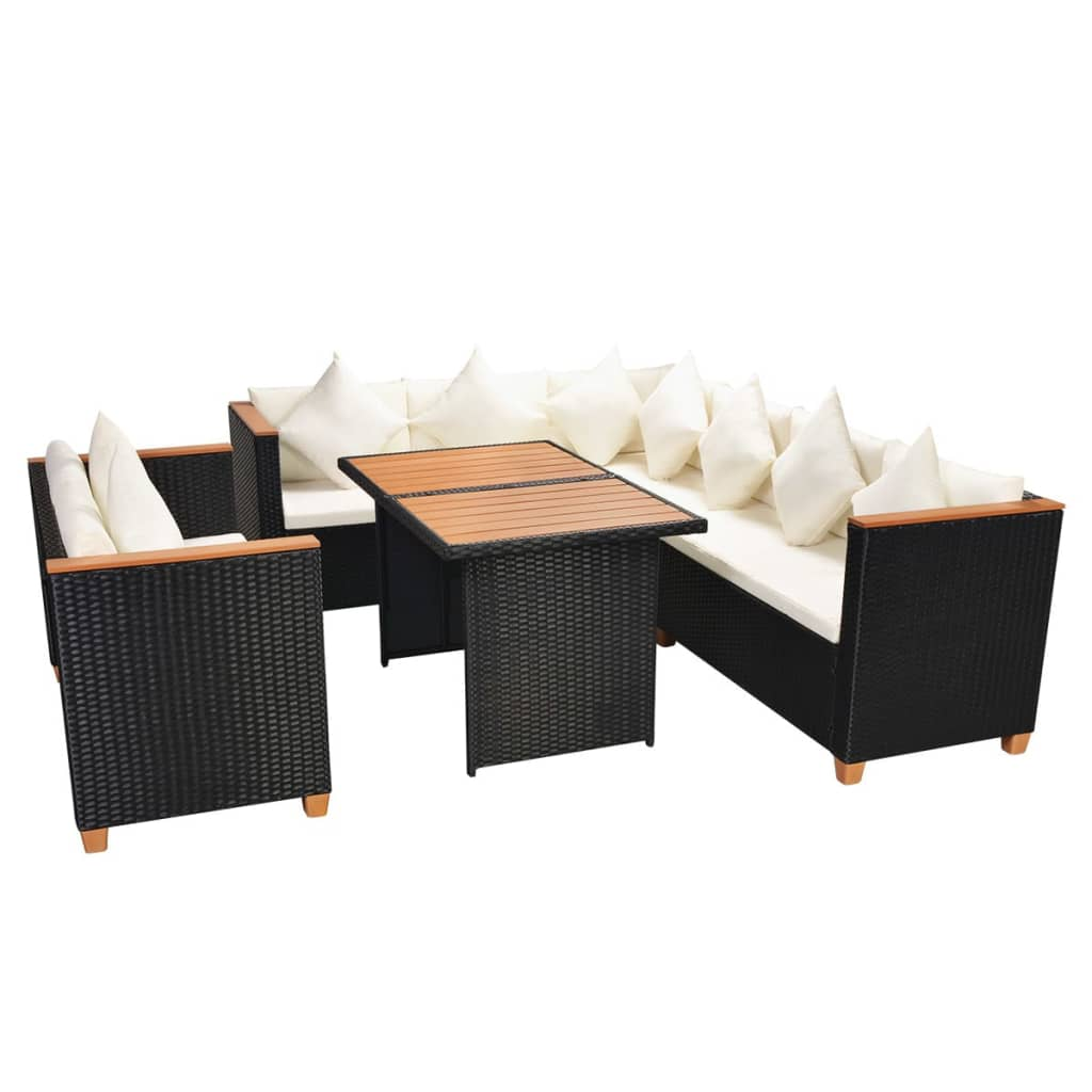 5 Piece Garden Lounge Set with Cushions | Poly Rattan | Black