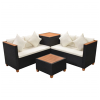 4 Piece Garden Lounge Set with Cushions - Poly Rattan - Black