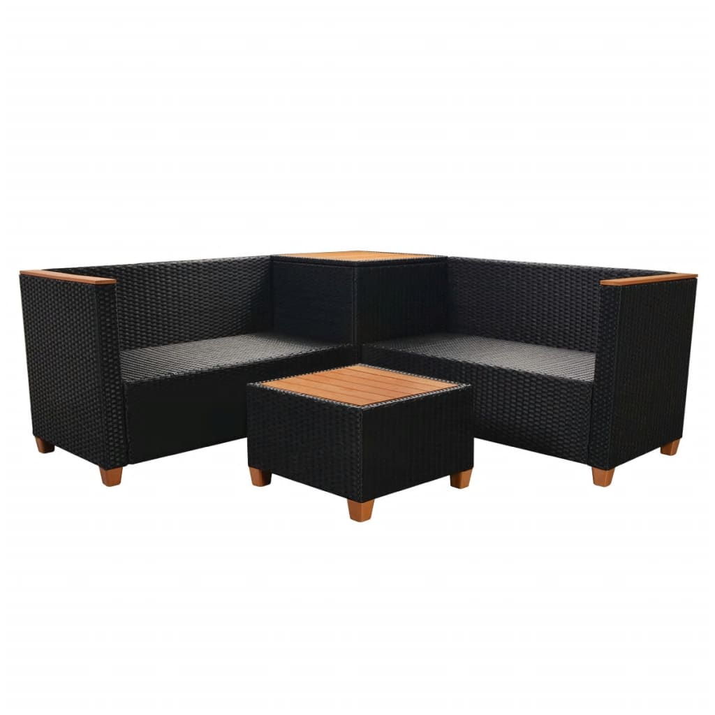 4 Piece Garden Lounge Set with Cushions - Poly Rattan - Black