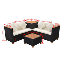 4 Piece Garden Lounge Set with Cushions - Poly Rattan - Black