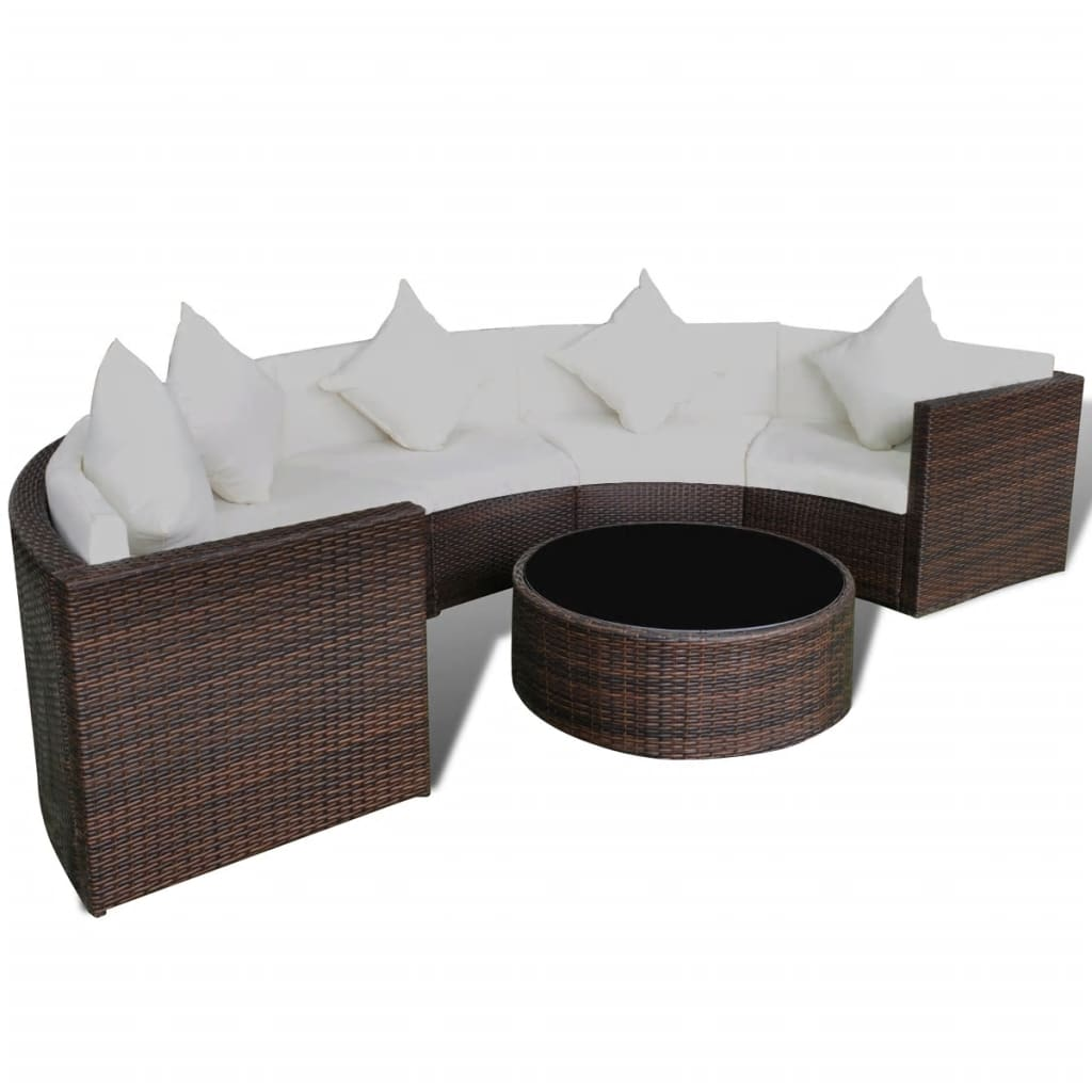 6 Piece Garden Lounge Set with Cushions - Poly Rattan Brown - Outdoor Furniture Set