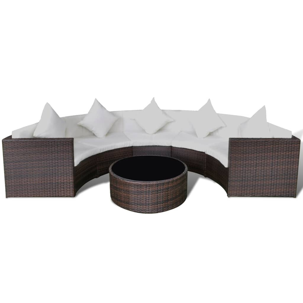 6 Piece Garden Lounge Set with Cushions - Poly Rattan Brown - Outdoor Furniture Set