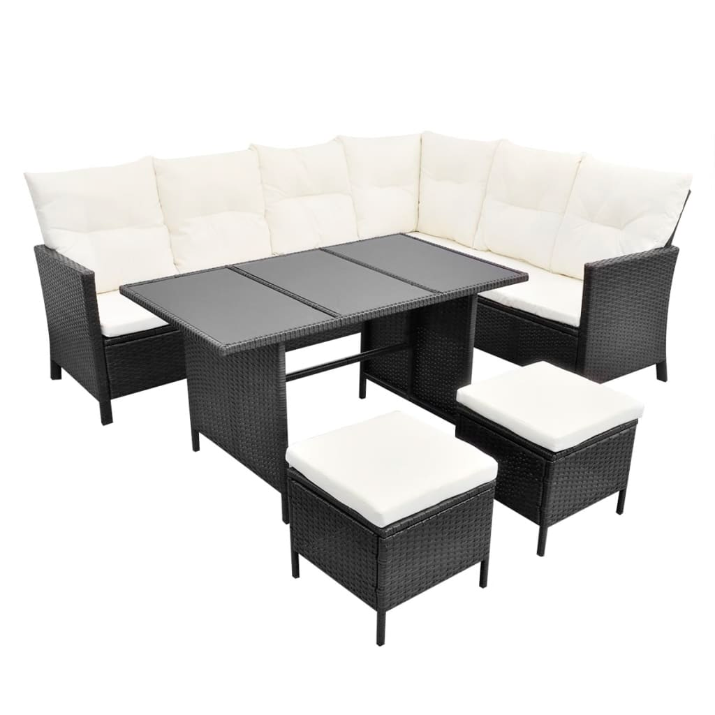 4 Piece Garden Lounge Set with Cushions Poly Rattan Black