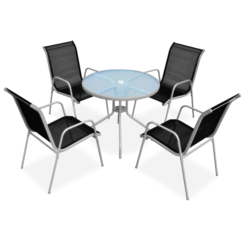 5 Piece Outdoor Dining Set Steel Black | Weather-resistant and Easy to Clean