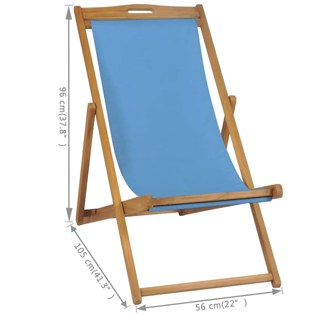 Deck Chair Teak 56x105x96 cm Blue - Durable and Comfortable