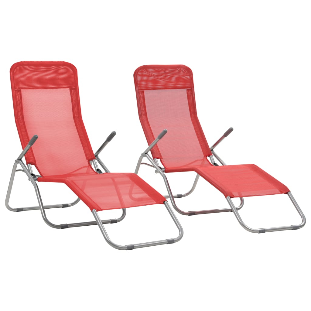 Folding Sun Loungers 2 pcs Textilene Red - Relax in Style