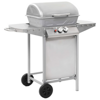 Gas BBQ Grill with 2 Cooking Zones - Silver Stainless Steel | Outdoor Cooking Feast