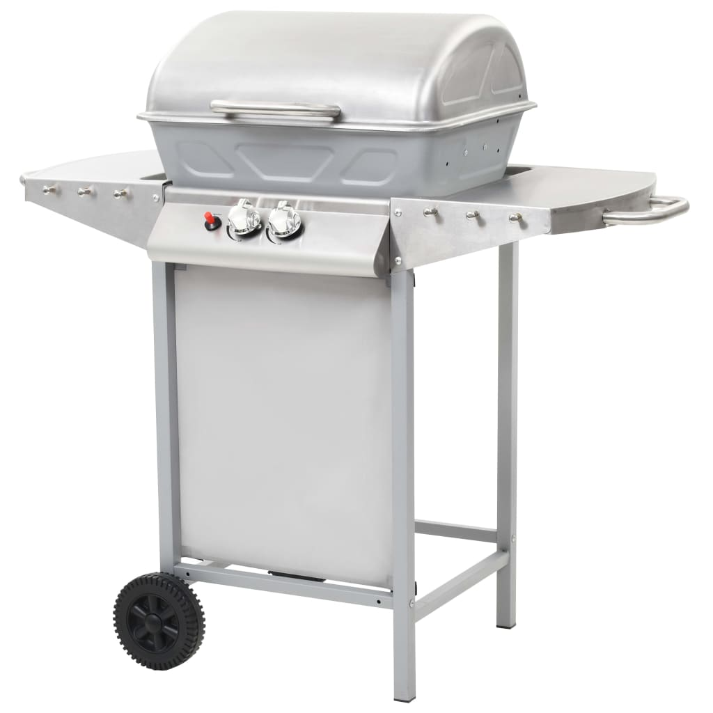 Gas BBQ Grill with 2 Cooking Zones - Silver Stainless Steel | Outdoor Cooking Feast