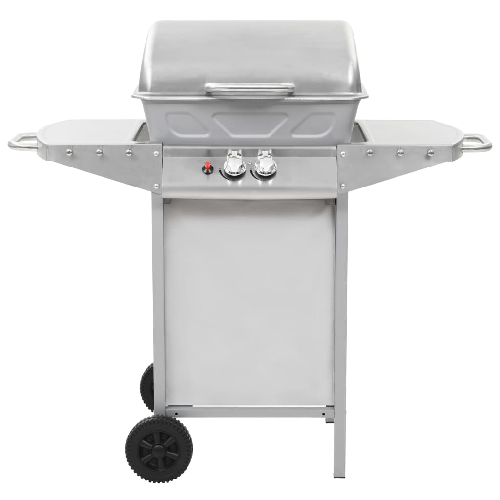 Gas BBQ Grill with 2 Cooking Zones - Silver Stainless Steel | Outdoor Cooking Feast