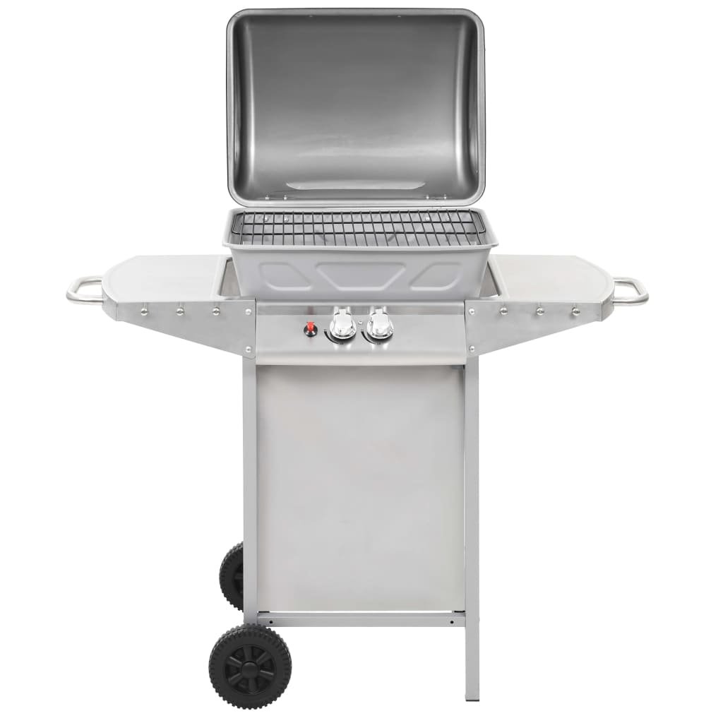 Gas BBQ Grill with 2 Cooking Zones - Silver Stainless Steel | Outdoor Cooking Feast