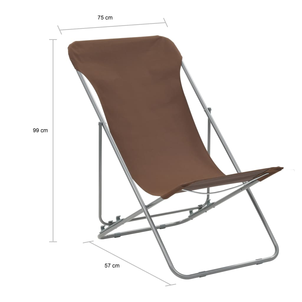 Folding Beach Chairs 2 pcs Steel and Oxford Fabric Brown - Durable and Portable Outdoor Loungers