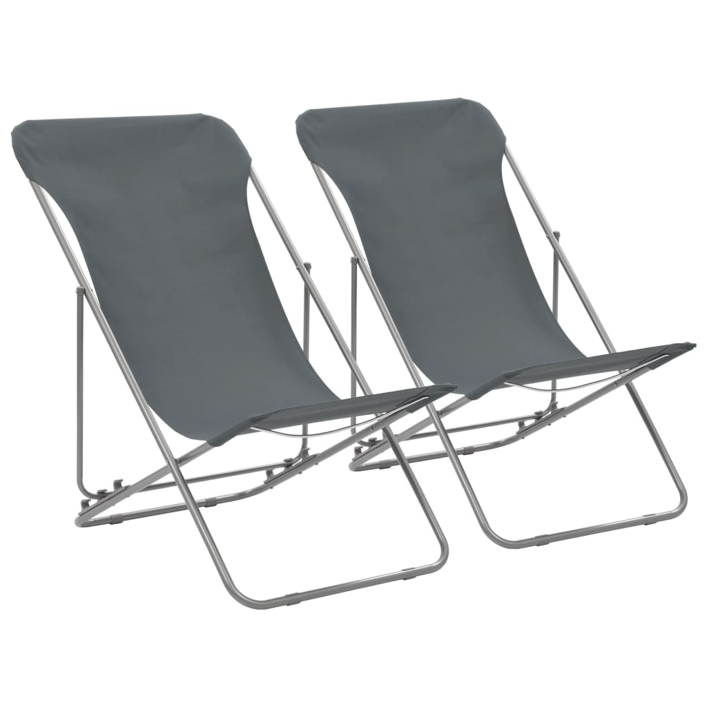 Folding Beach Chairs 2 pcs - Steel and Oxford Fabric Grey