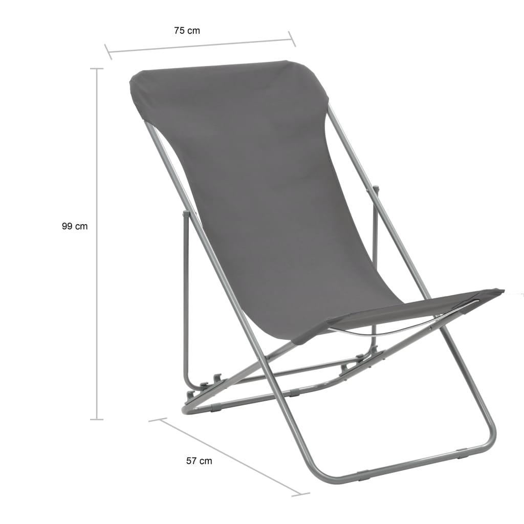 Folding Beach Chairs 2 pcs - Steel and Oxford Fabric Grey