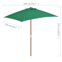 Outdoor Parasol with Wooden Pole 150x200 cm Green - UV Protective, Easy to Clean, Stable and Durable