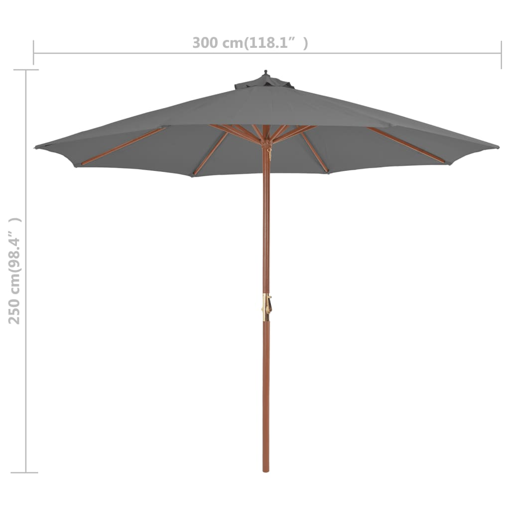 Outdoor Parasol with Wooden Pole 300 cm Anthracite - Protect Yourself from Harmful UV Rays