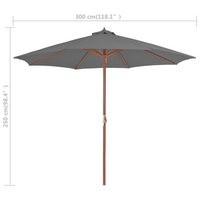 Outdoor Parasol with Wooden Pole 300 cm Anthracite - Protect Yourself from Harmful UV Rays