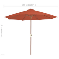 Outdoor Parasol with Wooden Pole 300 cm Terracotta - Shade and UV Protection