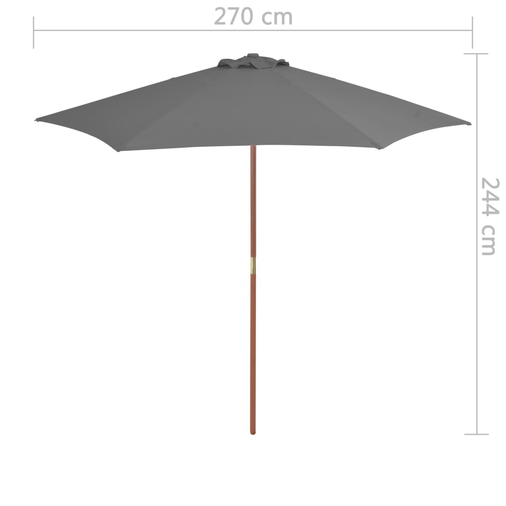 Outdoor Parasol with Wooden Pole 270 cm Anthracite - Stylish Shade and UV Protection