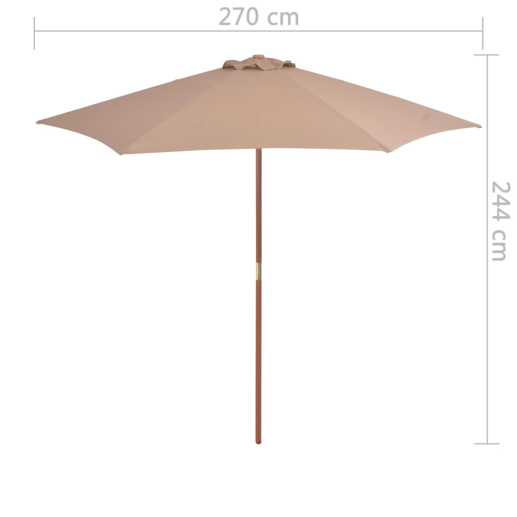 Outdoor Parasol with Wooden Pole 270 cm Taupe - UV Protective and Durable