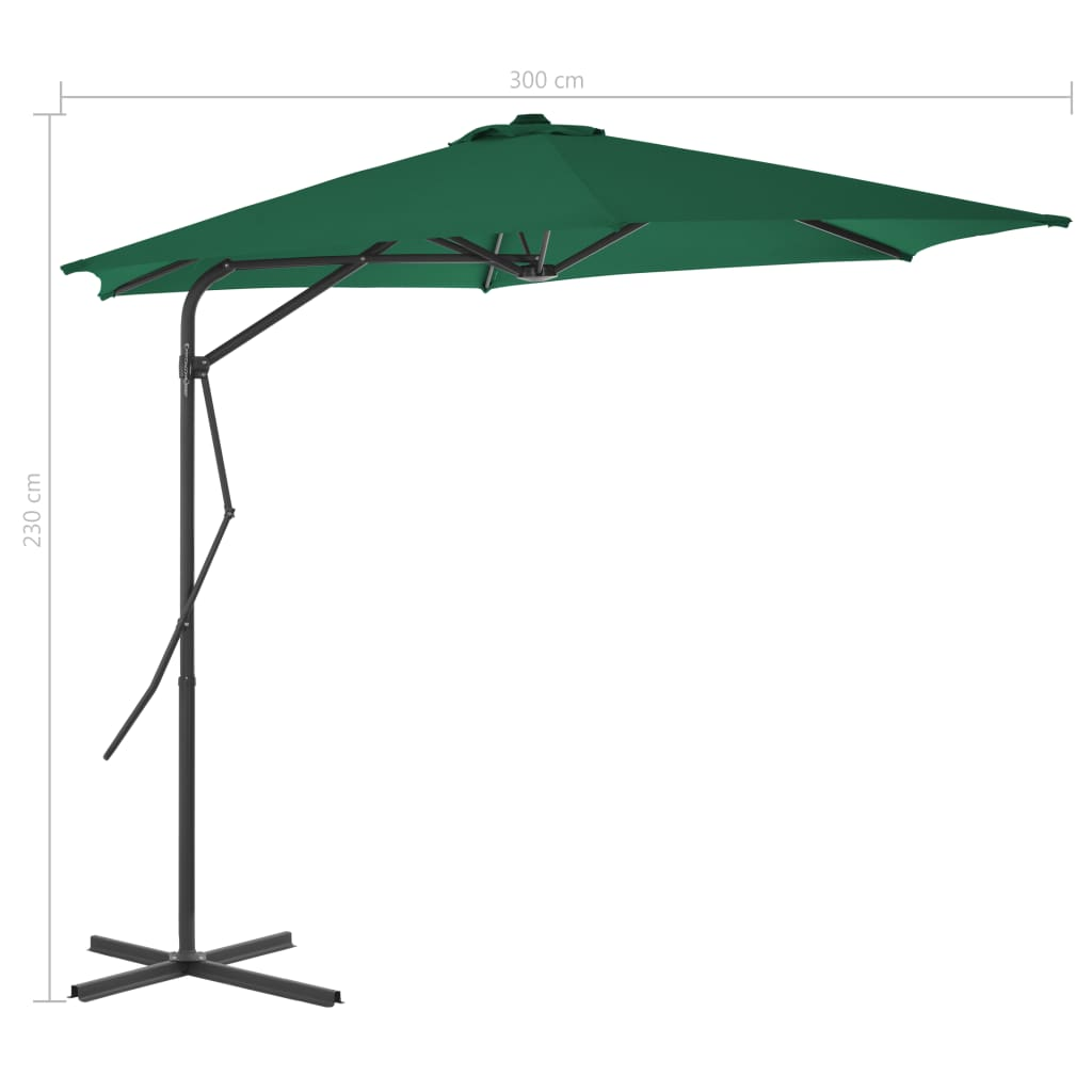 Outdoor Parasol with Steel Pole 300 cm - Green | UV Protective, Rotates 360 Degrees