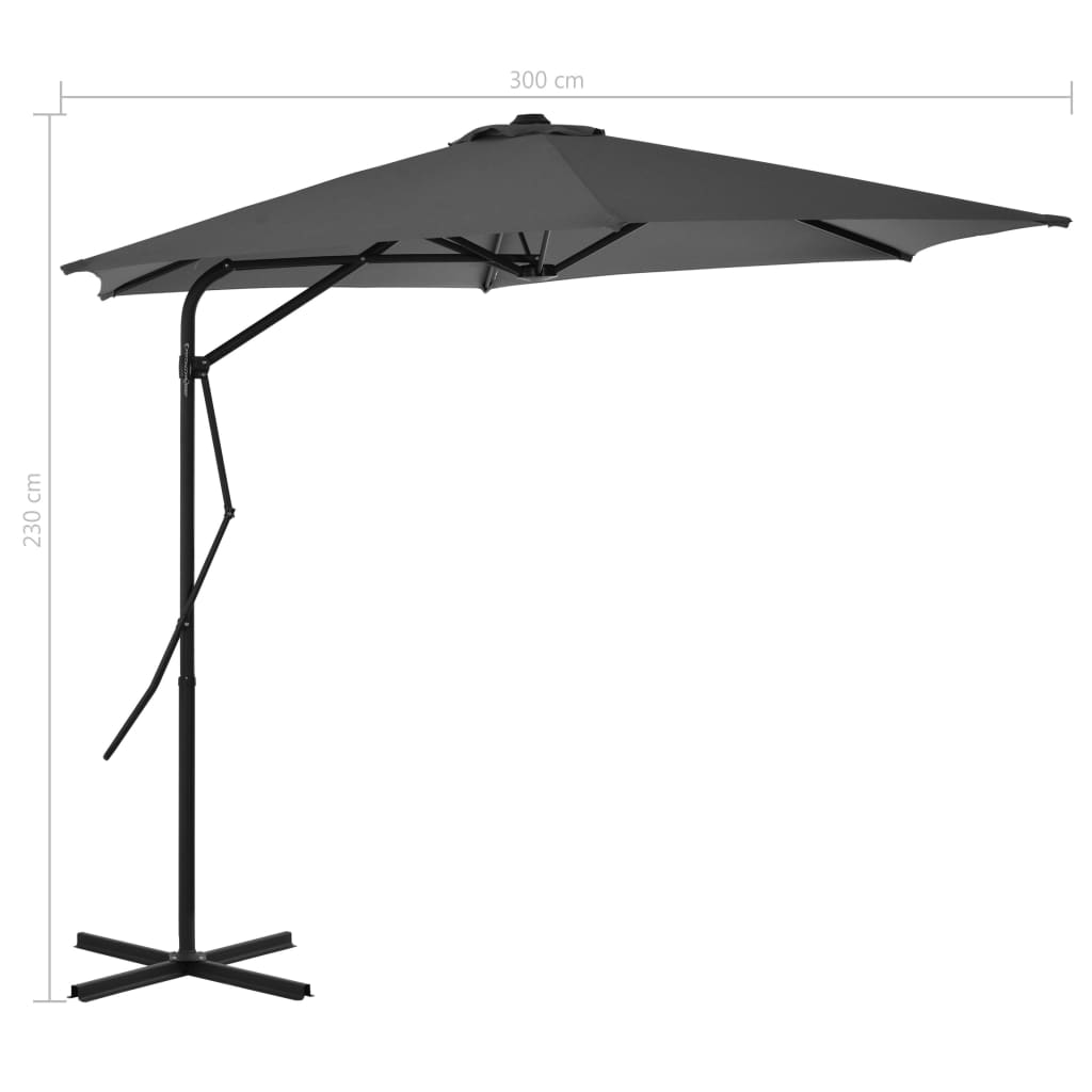 Outdoor Parasol with Steel Pole 300 cm Anthracite - UV Protective and Anti-Fade Polyester Canopy