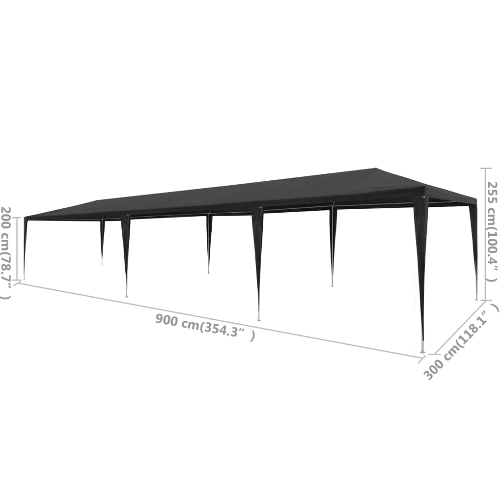 vidaXL Party Tent 3x9m PE Anthracite - Outdoor Canopy for Entertaining