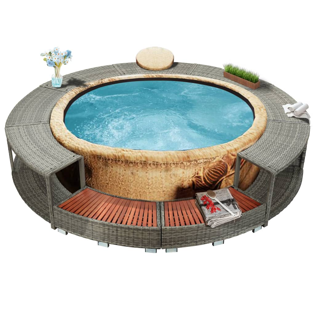 vidaXL Hot Tub Surround Grey Poly Rattan - Stylish and Functional Spa Accessory