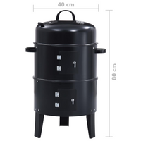 3-in-1 Charcoal Smoker BBQ Grill 40x80 cm - Perfect for Grilling, Cooking, and Smoking