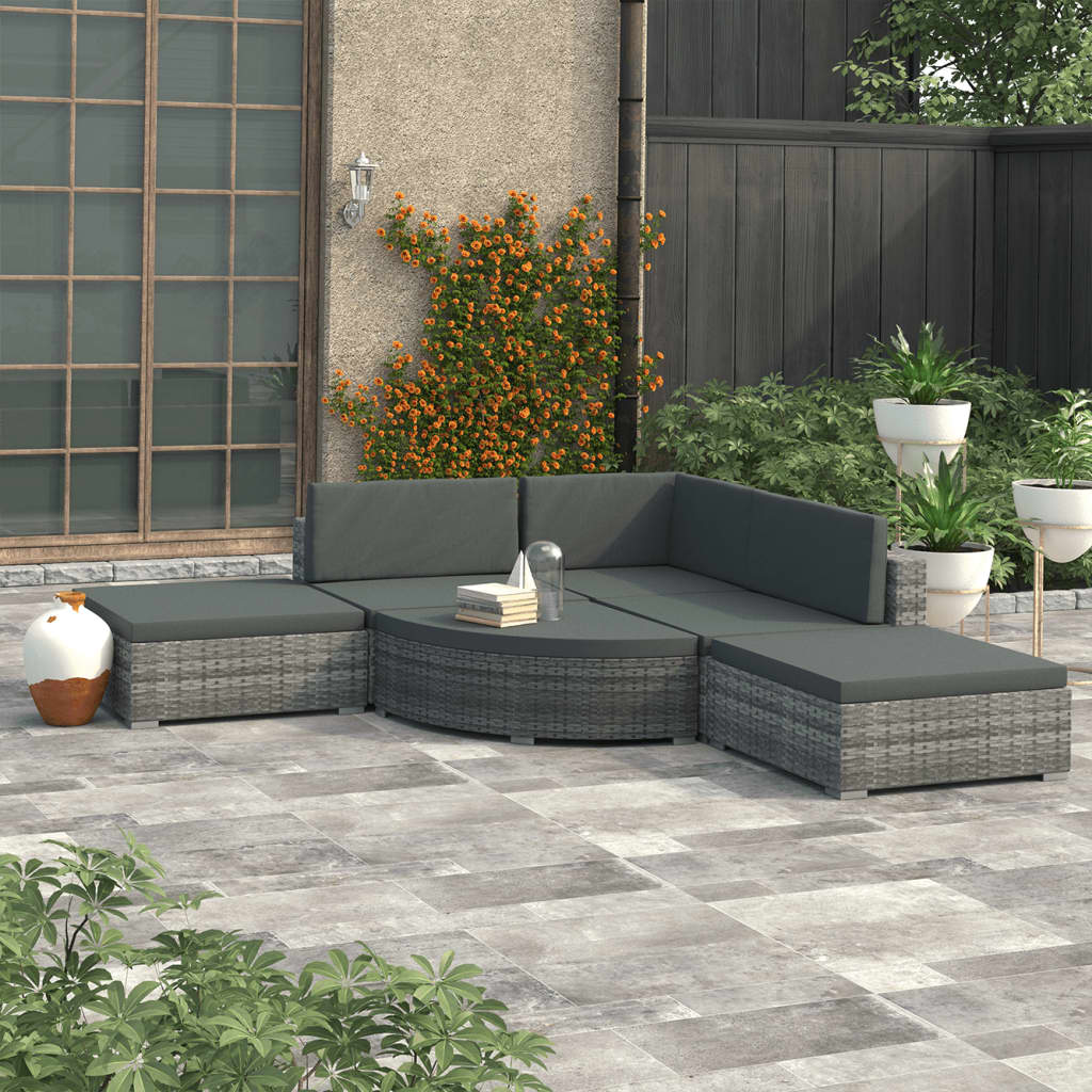 6 Piece Garden Lounge Set with Cushions Poly Rattan Grey - Stylish and Functional