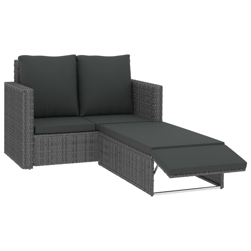 2 Piece Garden Lounge Set with Cushions - Poly Rattan Grey