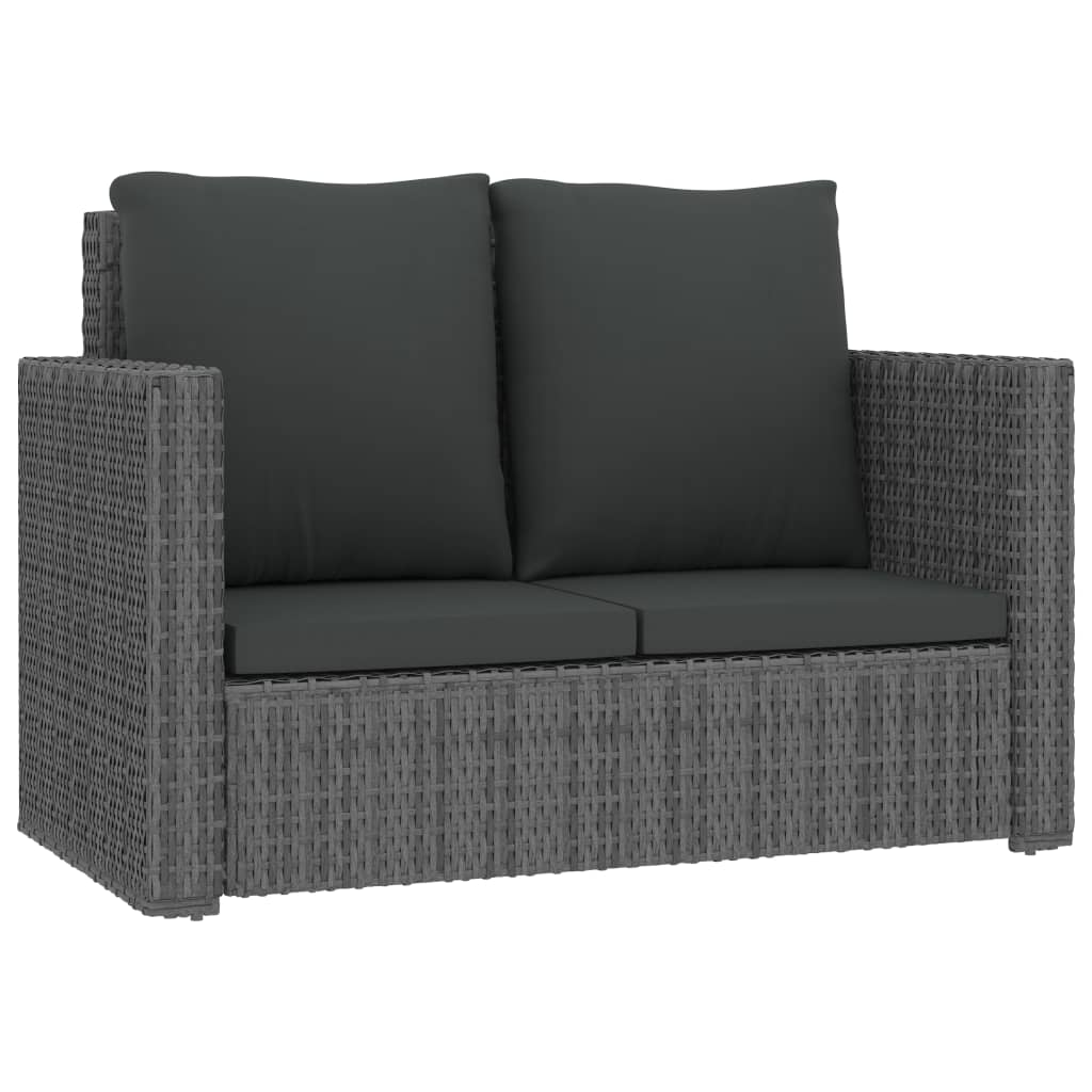 2 Piece Garden Lounge Set with Cushions - Poly Rattan Grey