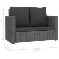 2 Piece Garden Lounge Set with Cushions - Poly Rattan Grey