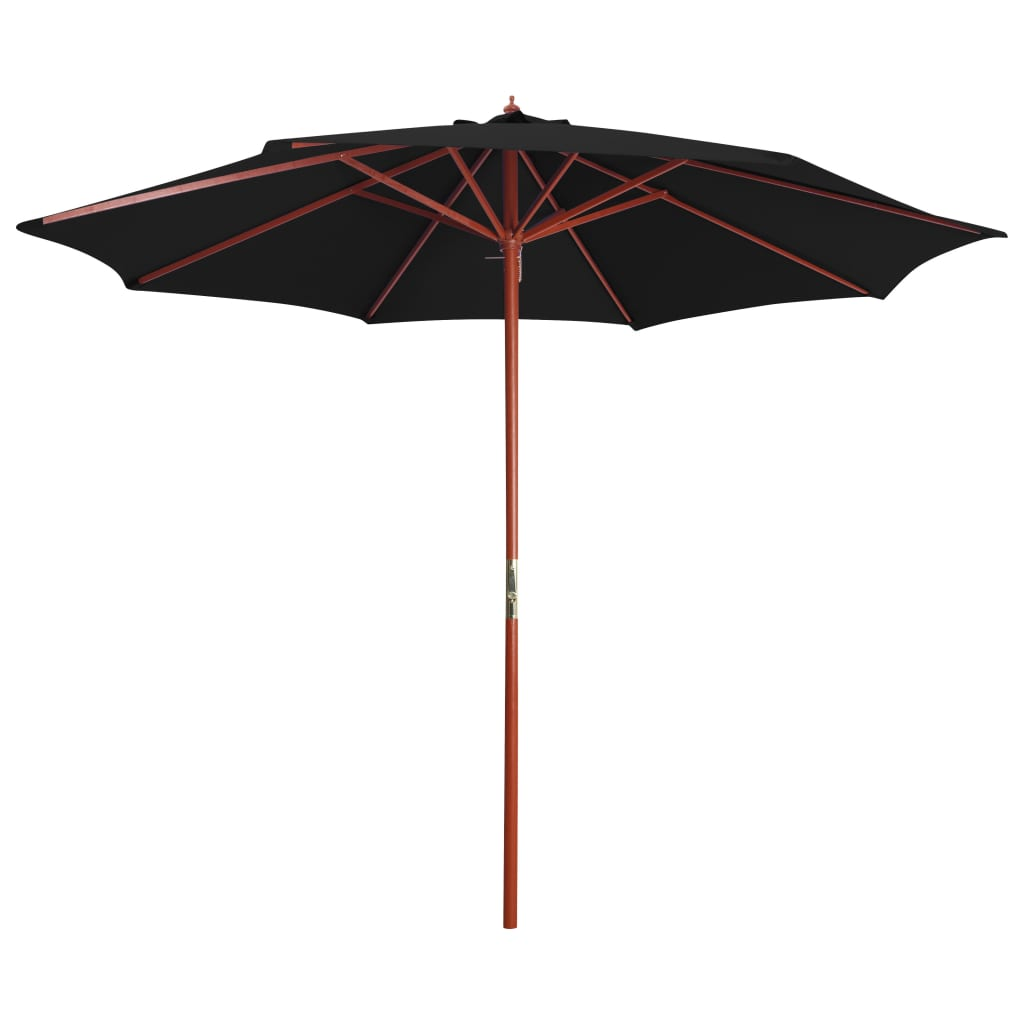 Parasol with Wooden Pole 300x258 cm Black - Shade and UV Protection for Your Outdoor Space