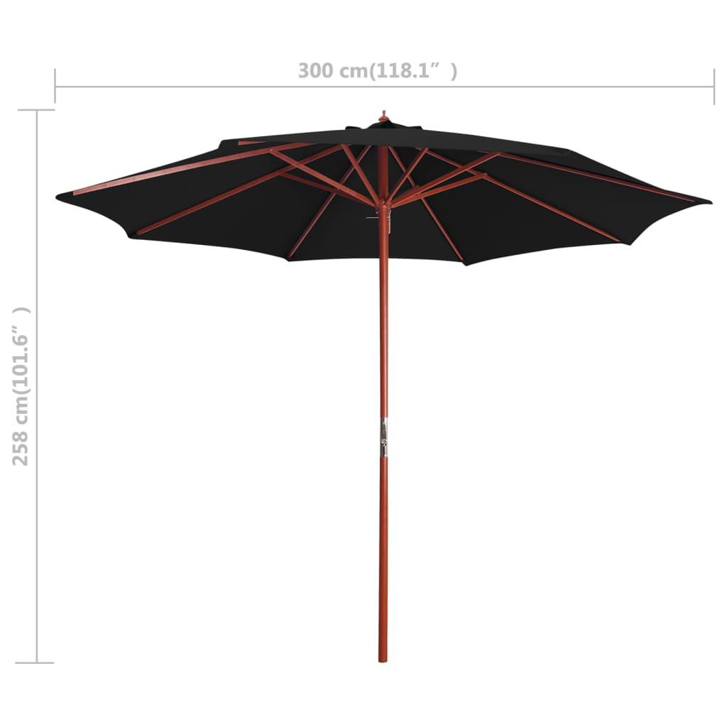 Parasol with Wooden Pole 300x258 cm Black - Shade and UV Protection for Your Outdoor Space