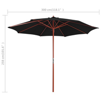 Parasol with Wooden Pole 300x258 cm Black - Shade and UV Protection for Your Outdoor Space